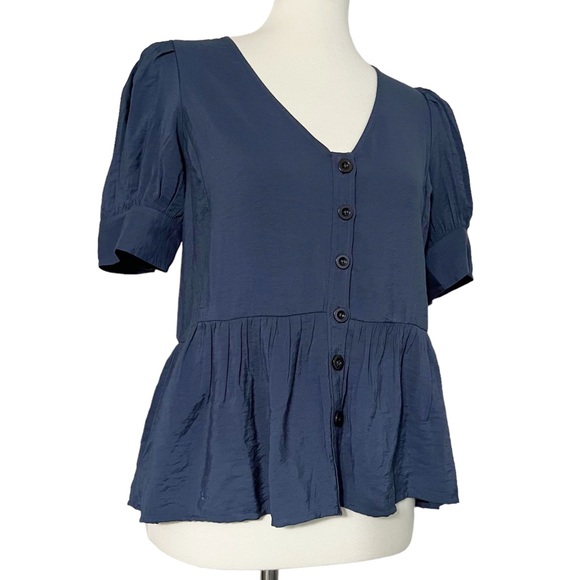 Madewell‎ Drapeweave Puff-Sleeve Peplum Top - Picture 5 of 12